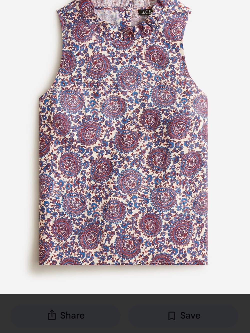 J. Crew Sleeveless Paisley Shell in Pink and Blue